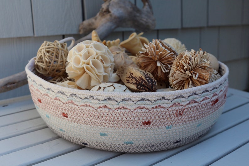 Handmade Rope Basket Rope Basket, Charcoal Gray, Blue, Terracotta