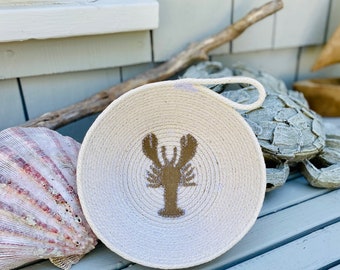 Handmade Lobster Rope Basket - Nautical, Neutrals, Vintage Eclectic, Minimalist , Boho. Shabby Chic,  Rustic, Made in USA