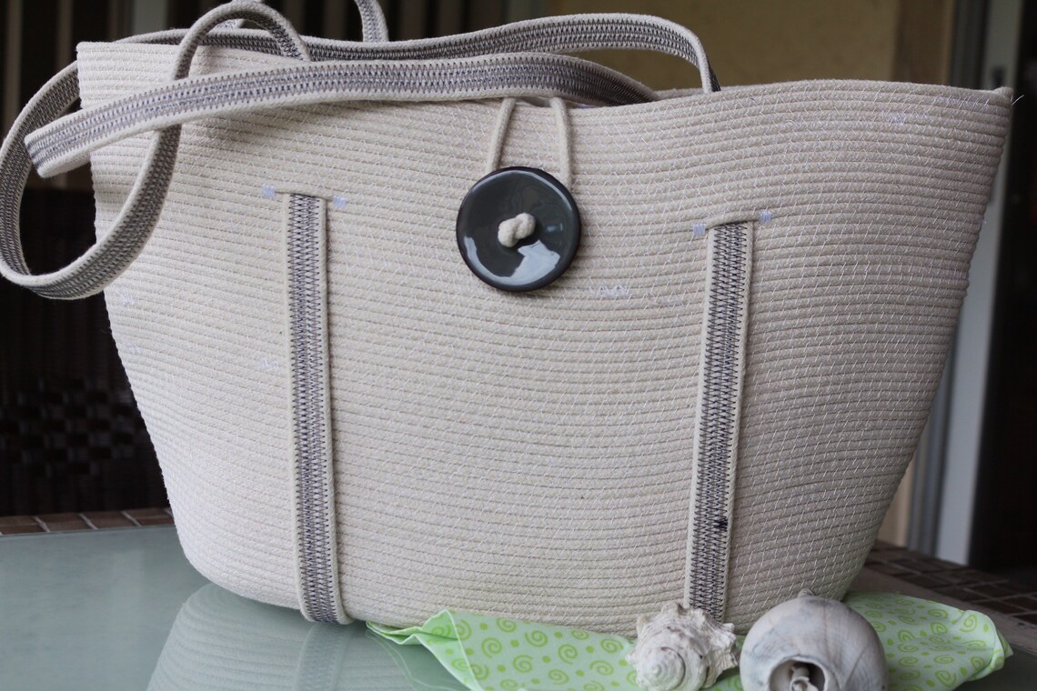 Handmade Charcoal Gray Rope Tote Bag Coconut Shell Button - Etsy