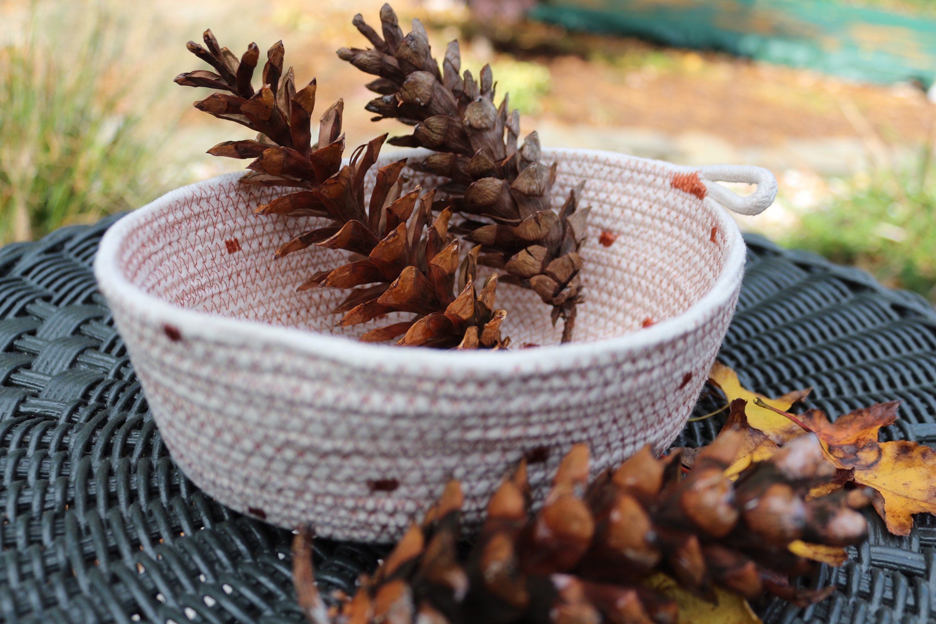 Handmade Rope Basket Natural & Charcoal Gray Storage Basket, Home Decor