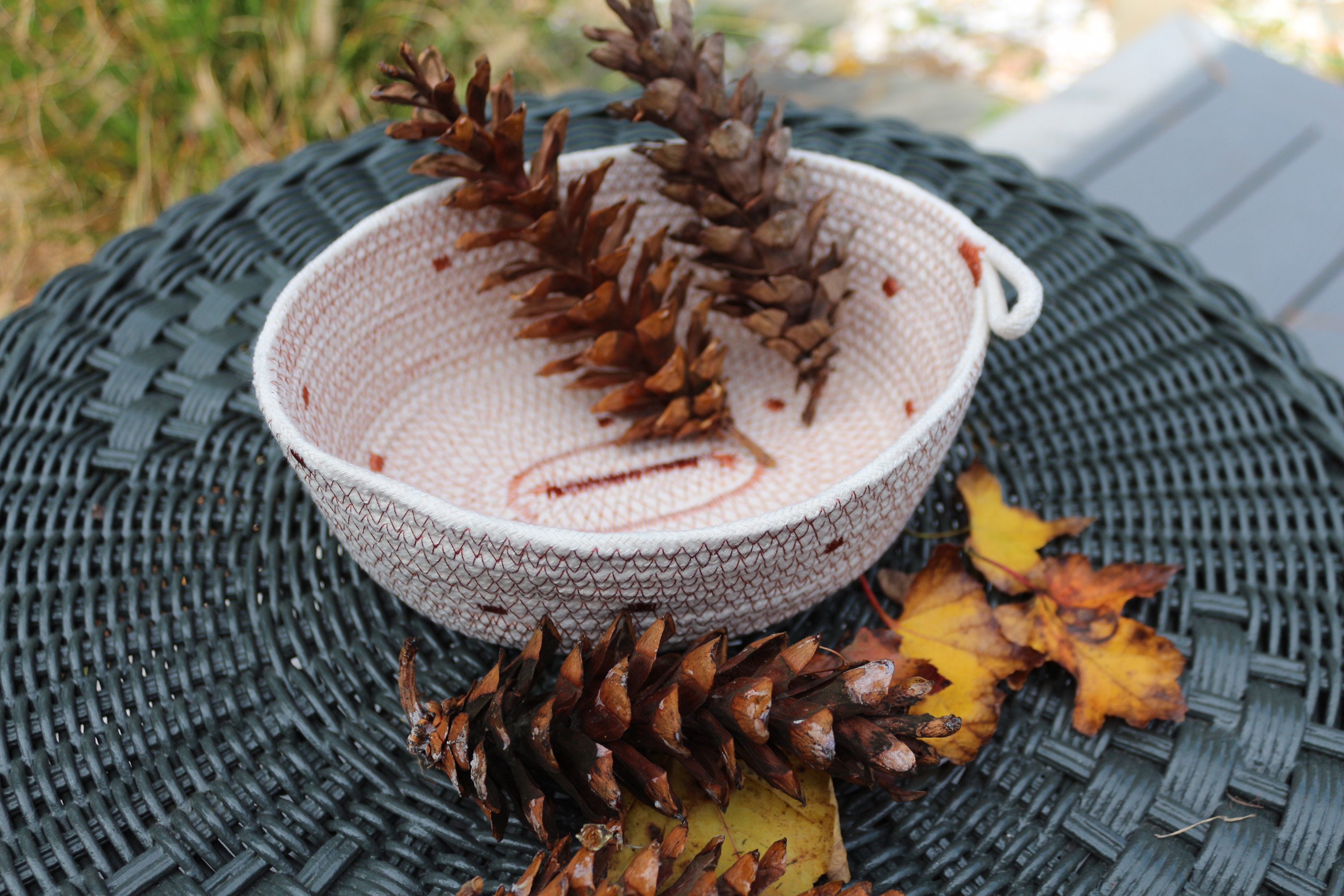 Handmade Rope Basket Natural & Charcoal Gray Storage Basket, Home Decor