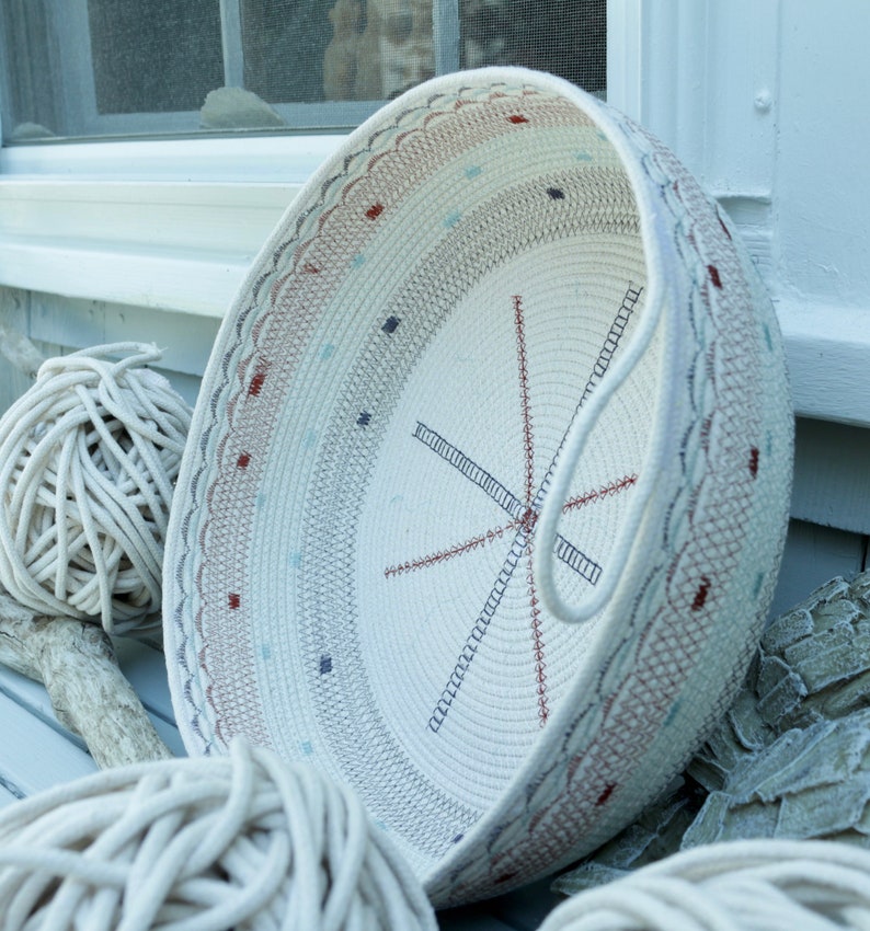 Handmade Rope Basket Rope Basket, Charcoal Gray, Blue, Terracotta