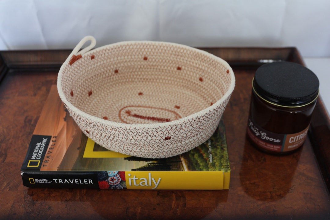 Handmade Rope Basket Natural & Charcoal Gray Storage Basket, Home Decor