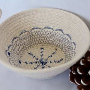 Handmade Rope Basket - Natural & Blue basket, Storage basket, Home Decor Basket, Gift ideas , Made in USA, Rope Basket,
