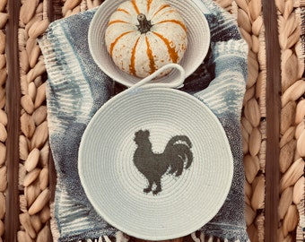 Handmade  Rooster Rope Basket - Farmhouse, Harvest, Vintage Eclectic, Minimalist , Rustic, Shabby Chic, Harvest, Made in USA