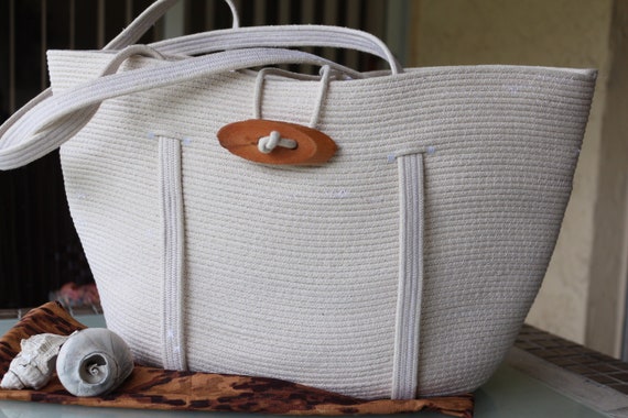 Handmade Rope Tote Driftwood Clasp Clothesline Rope Tote Bag Fashion Bag Zig Zag Stitch Rope Tote Bag Gift Ideas Etsy Canada