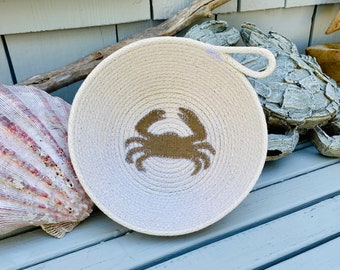 HandmadeCrab  Rope Basket - Nautical, Neutrals, Vintage Eclectic, Minimalist , Boho. Shabby Chic,  Rustic, Storage, Made in USA