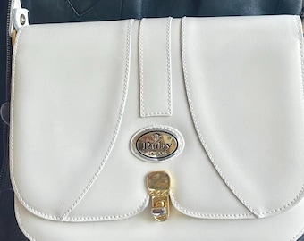 Vintage strukturierte Creme Leder Umhängetasche Klassische Top Griff Geldbörse