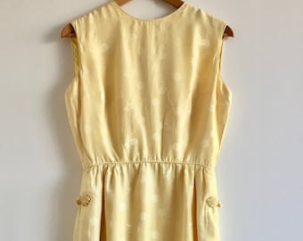 Vintage Seide Midi Kleid Zart Gelb Romantisches Hochzeit Gast Kleid