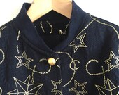 Womens 39 Unisex Vintage Bomber Jacket, 80s 90 39 s luxury Bomber jacket, star print quilted jacket, navy spring jacket, Summer luxe jacket