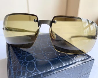 Vintage PRADA Randlose Sonnenbrille • Bernsteinfarbene Verlaufsgläser • Minimalistische Designer Brille • Anfang 2000 von Prada