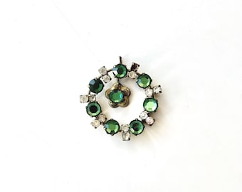 Vintage Grüner Strass-Anhänger | Smaragd-Ton & klarer Kristalltropfen | Klassischer Statement Schmuck