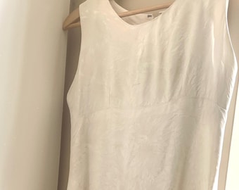 Creme Jacquard Slip Dress Minimal Ärmelloses Vintage Midi Kleid