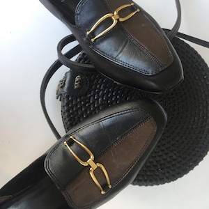 Black and Bronze K Shoes, Two tone Vintage K shoes, Vintage Leather Slip ons, Mid Heel Women&#39;s Court Shoes Size UK5.5, EU39, US 8.5