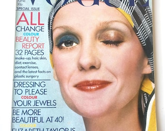 Vintage Vogue UK Juni 1972 | Elizabeth Taylor & Audrey Hepburn | Britische Mode-Redaktionsarchiv