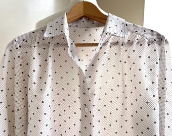 Vintage Polka Dot Bluse UK • Cremefarbenes 70er Jahre Hemd • Romantisches French Style