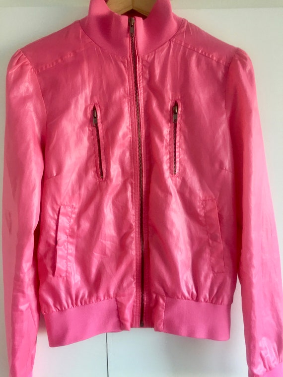 Stylish Vintage Neon Pink Bomber Jacket for Women,