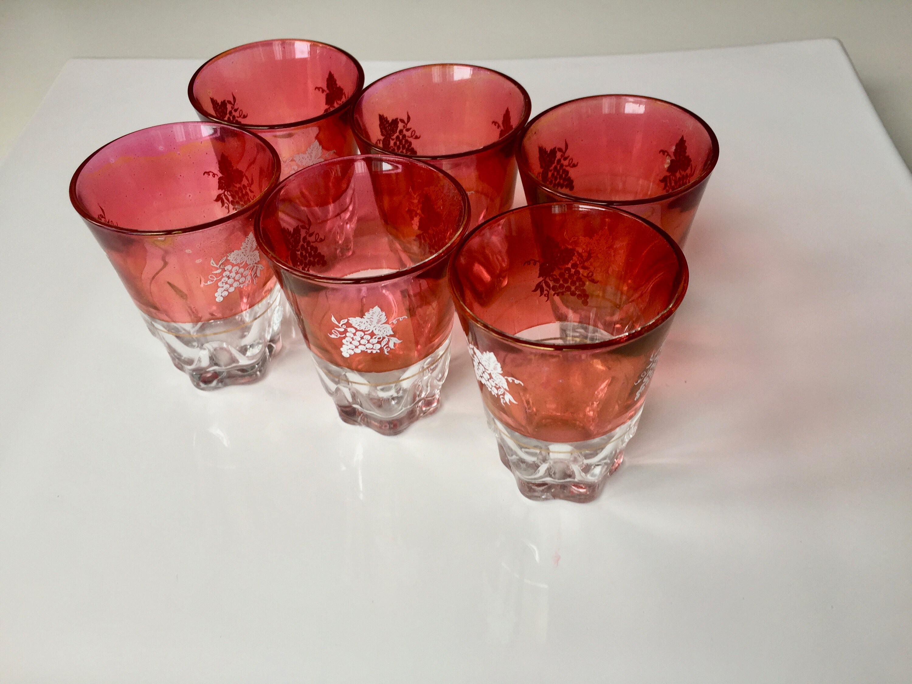 90s Vintage Cocktail Glasses, Red Vintage Shot Glasses, Six Coloured Glassware, Glass Tumblers