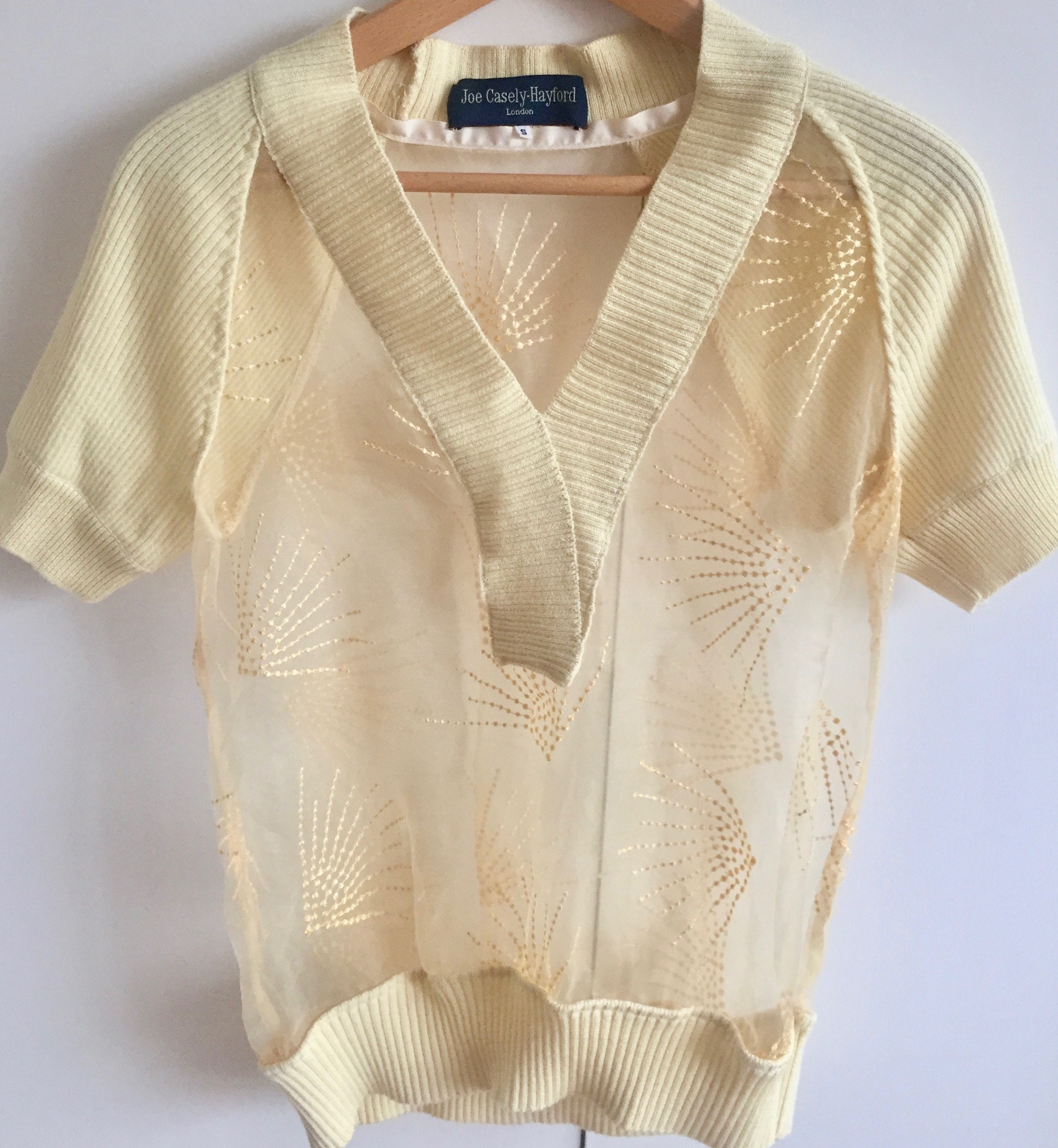 Vintage Joe Casely Hayford Sheer Embroidered Blouse Black Designer