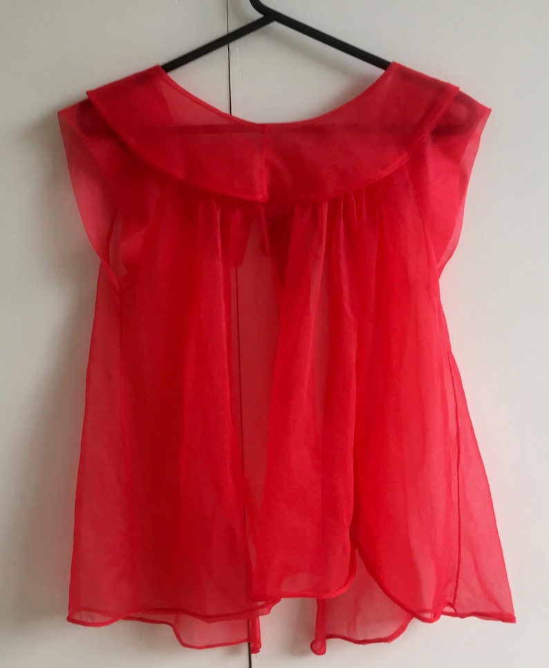 Vintage Red Sheer Cover up Negligee Lingerie Top for Women With Flower