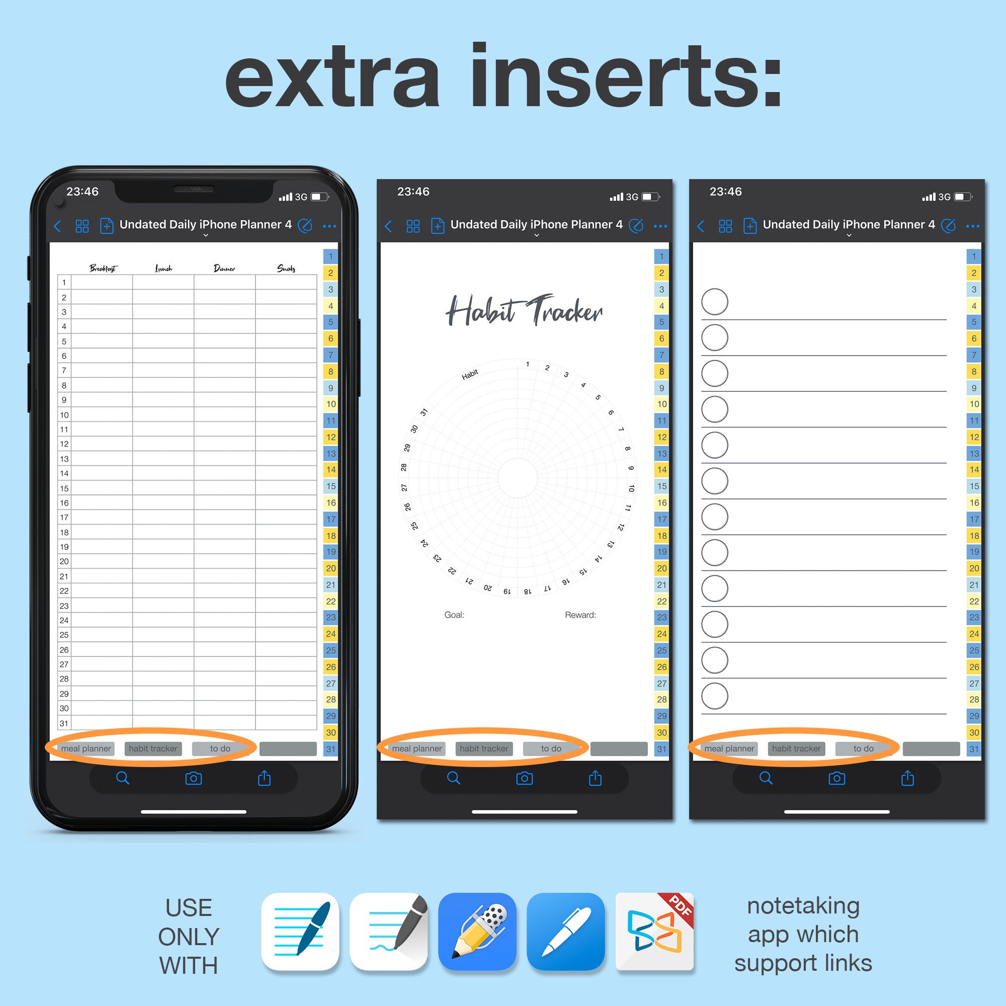 Daily planner iPhone undated Blue digital planner Goodnotes 5 Etsy