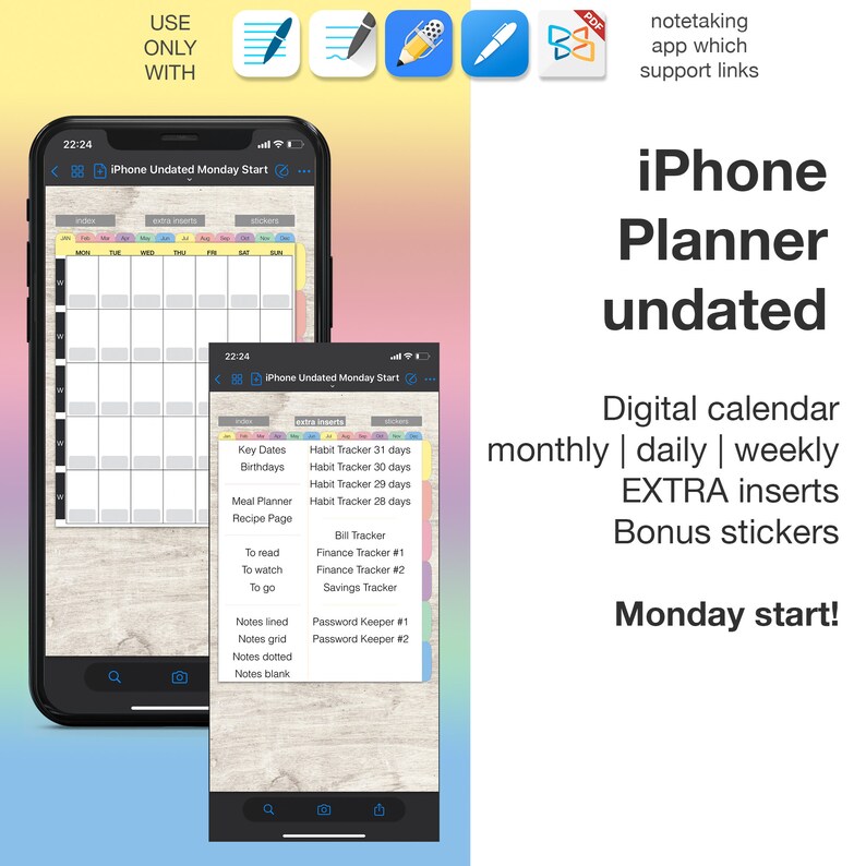 Digital Undated Iphone Planner for Goodnotes Daily Monthly Etsy