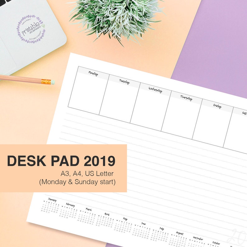 Desk Pad Calendar 2019 Large A3 Desk Planner Organizer 2019 Etsy