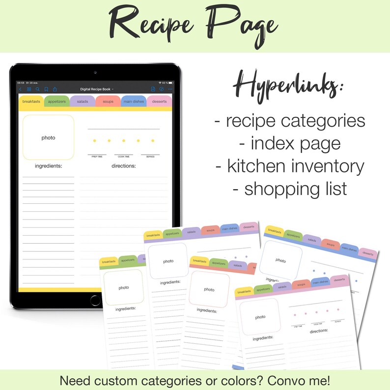 Digital Recipe Organizer Book Goodnote 5 Xodo Notability Etsy