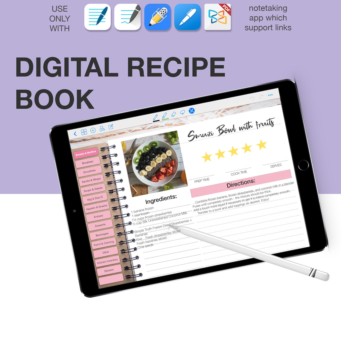 Digital Recipe Book With Cooking Stickers Goodnotes Recipe Etsy