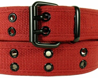 Camouflage Double Row Grommet Belt Sizes M L XL 2 Hole Canvas Web Stud Military Biker Punk Rock Goth Emo