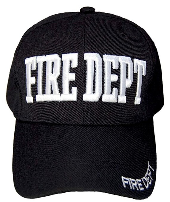 Fire Dept Black Cap Hat 3D Embroidered 
