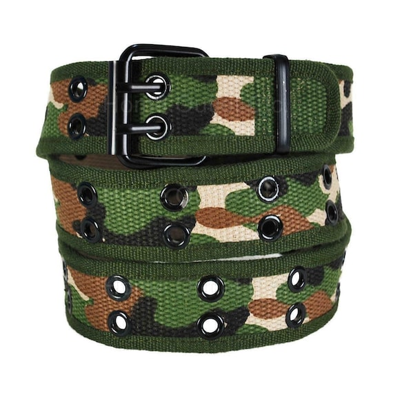 Camouflage Double Row Grommet Belt Sizes M L XL 2 Hole Canvas Web Stud Military Biker Punk Rock Goth Emo