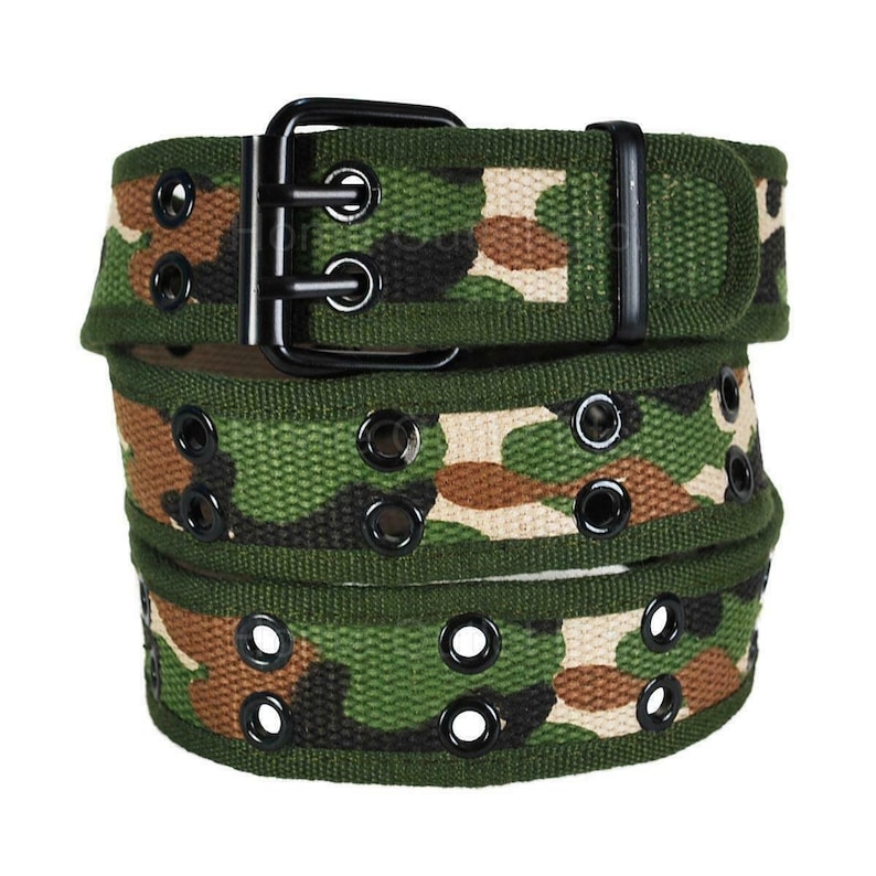 Camouflage Double Row Grommet Belt Sizes M L XL 2 Hole Canvas Web Stud Military Biker Punk Rock Goth Emo