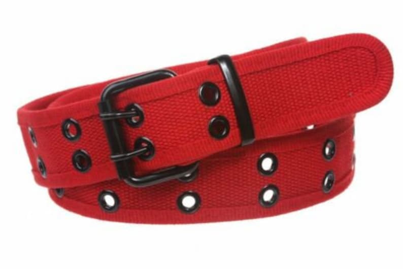 Red Double Row Grommet Belt M L XL Sizes 2 Hole Canvas  Etsy