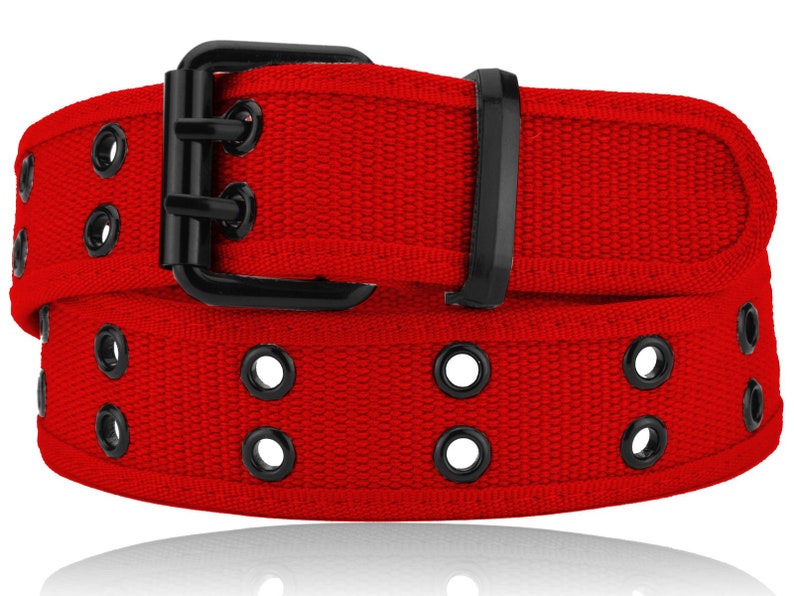 Red Double Row Grommet Belt M L XL Sizes 2 Hole Canvas  Etsy