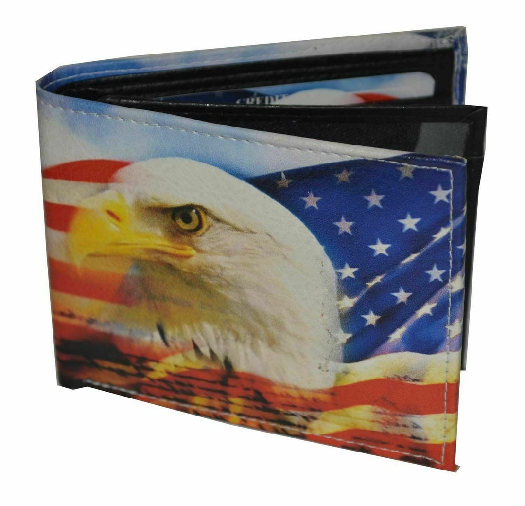USA Flag American Eagle Bifold Men's Leather Wallet Etsy