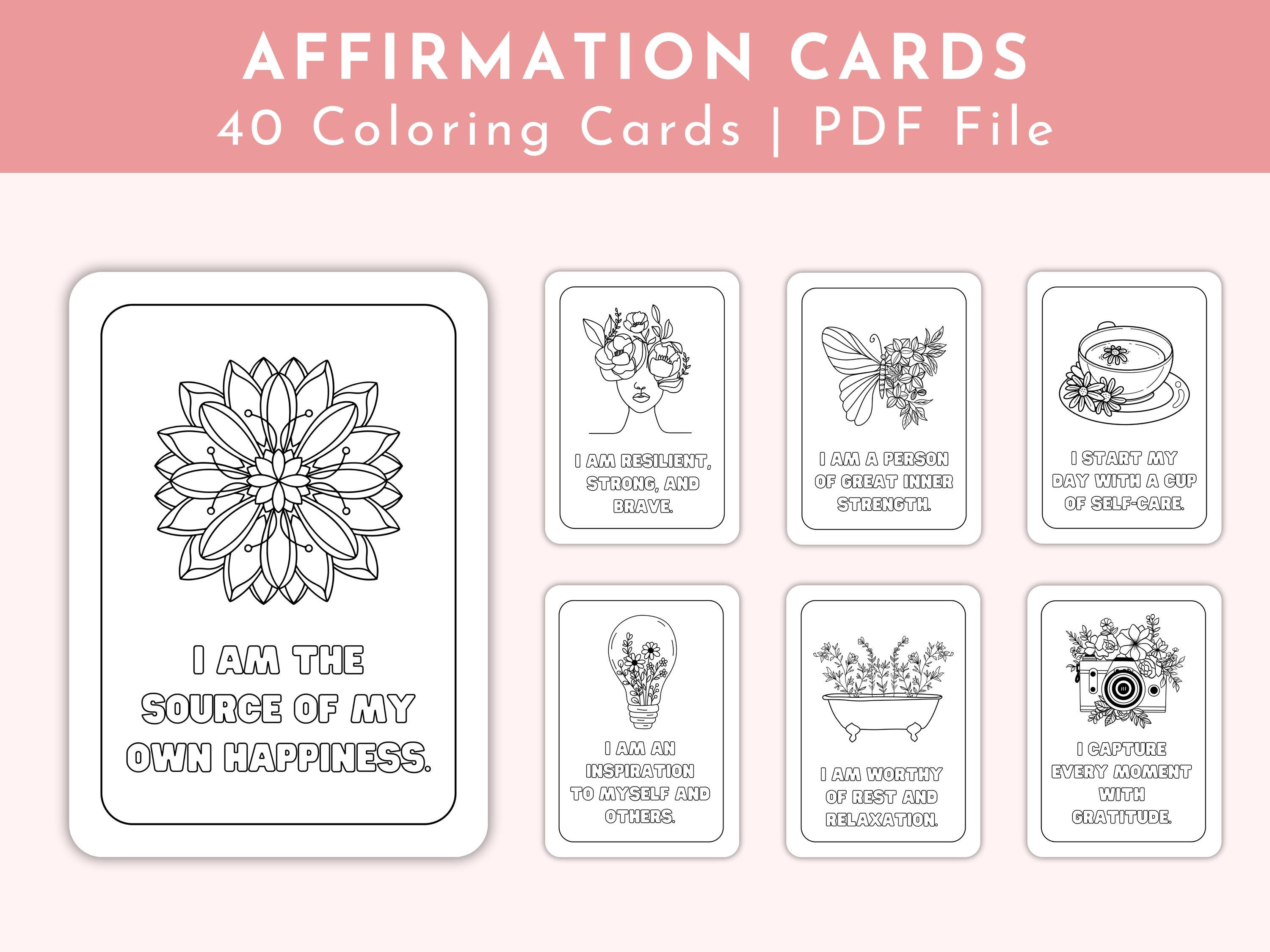 40 Positive Coloring Affirmations Cards, Floral Printables ...