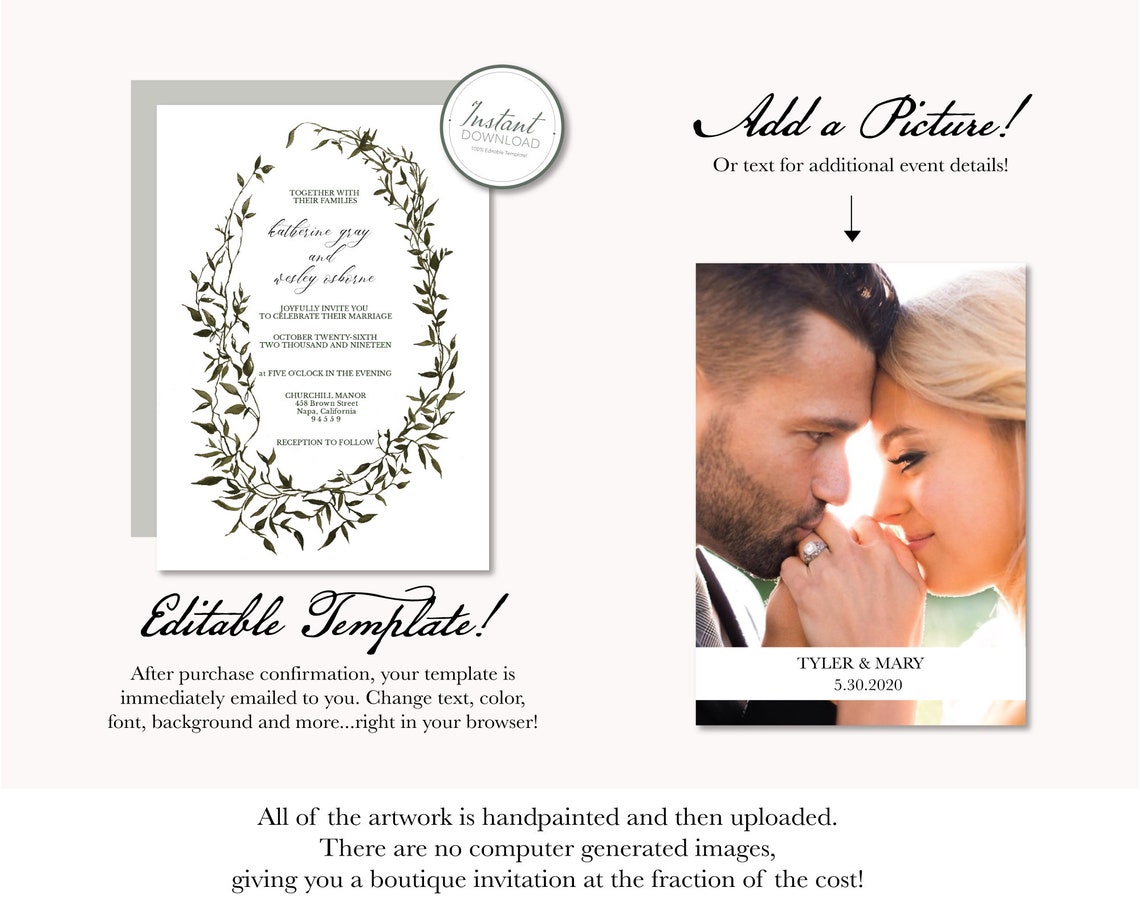 Classic 5x5 Wedding Invitation Template, INSTANT DOWNLOAD, With Photo