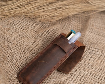 Personalized Leather Pen Holder, Handmade Pen Pouch, Teacher Gift