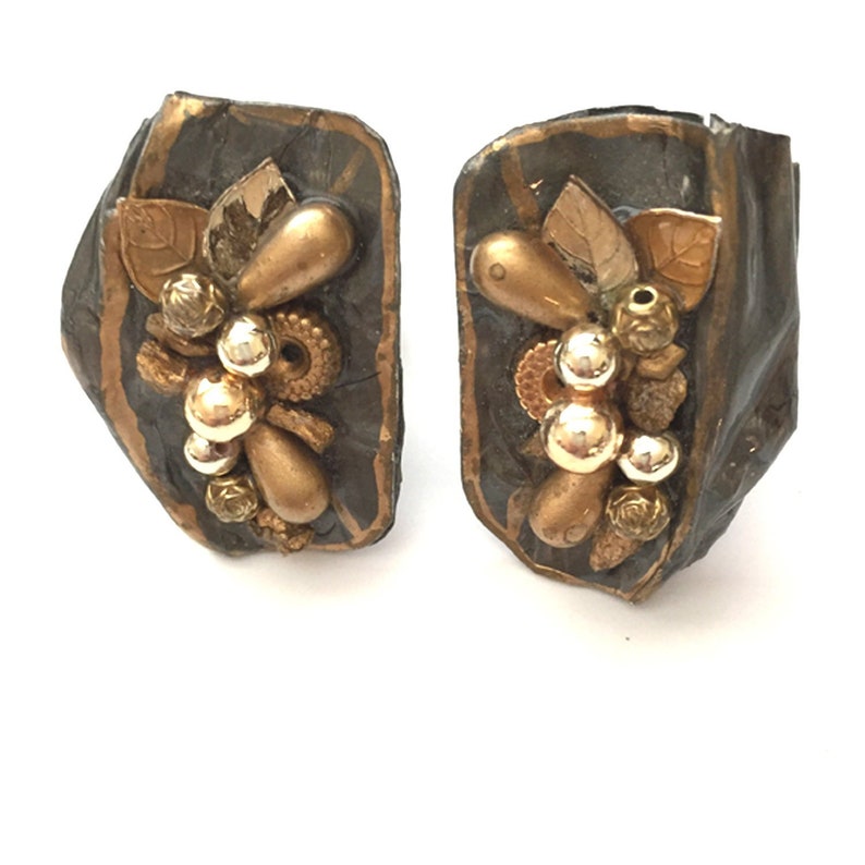 Vintage Paper Art Clip-on Earrings OOAK Rare