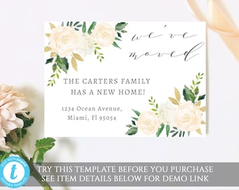 just moved card roses new address card I moved announcement card Elegant floral address change announcement card moving announcement