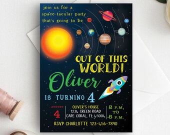 space invitation planet birthday invitation outer space invitation boy invitation stars invitation rocket ship space themed birthday