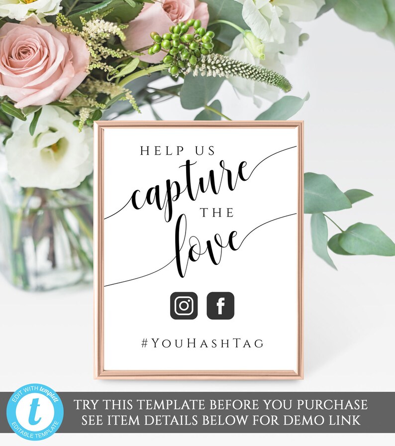 Capture the love sign template hashtag sign template | Etsy
