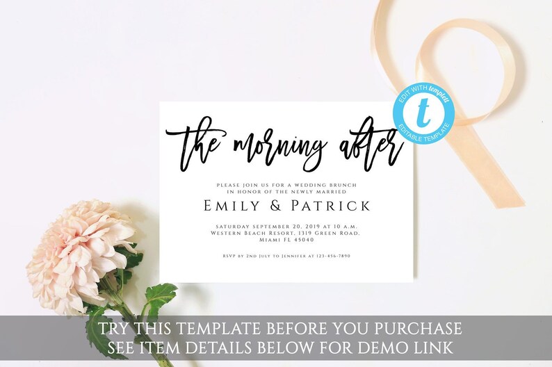 instant download rustic printable invitation templates Post wedding brunch invitation template editable wedding invitation templett