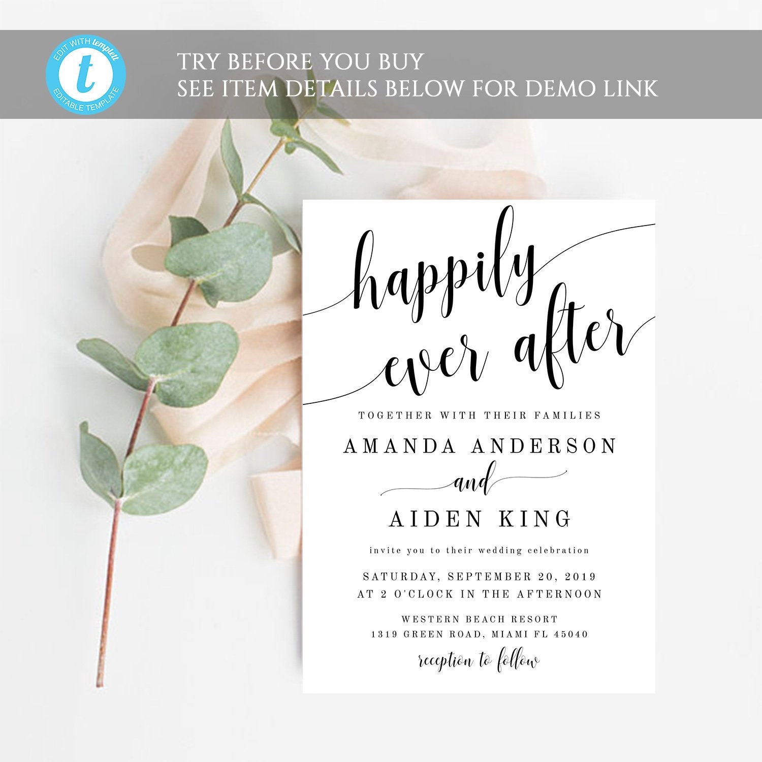 Happily ever after invitation template editable wedding Etsy