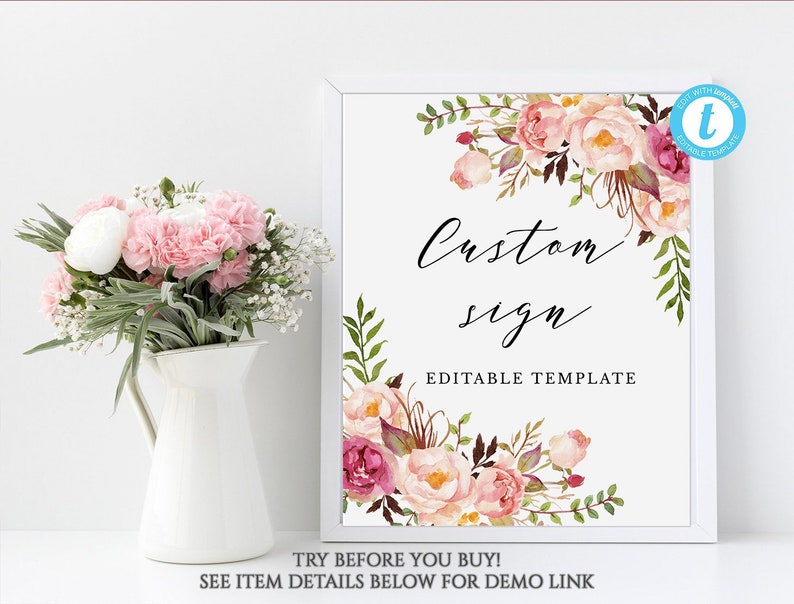 custom wedding quote floral wedding sign custom print templett INSTANT DOWNLOAD rustic custom sign Custom wedding sign template