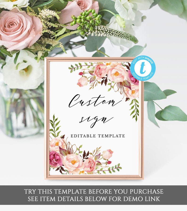 custom wedding quote floral wedding sign custom print templett INSTANT DOWNLOAD rustic custom sign Custom wedding sign template