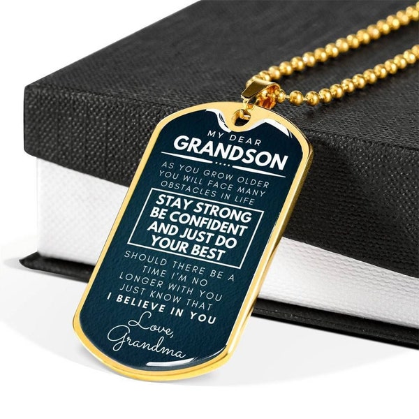 Family dog tag keychain necklace my dear grandson, stay strong be confident and just do your best love grandma, gift for grandson