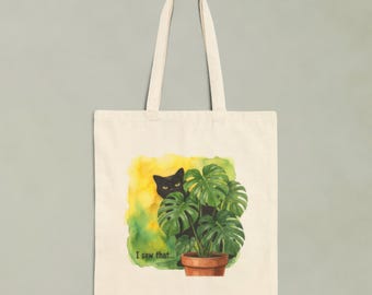 Sac fourre-tout « J’ai vu ça » - Sac fourre-tout en toile avec chat noir qui jette un coup d’œil