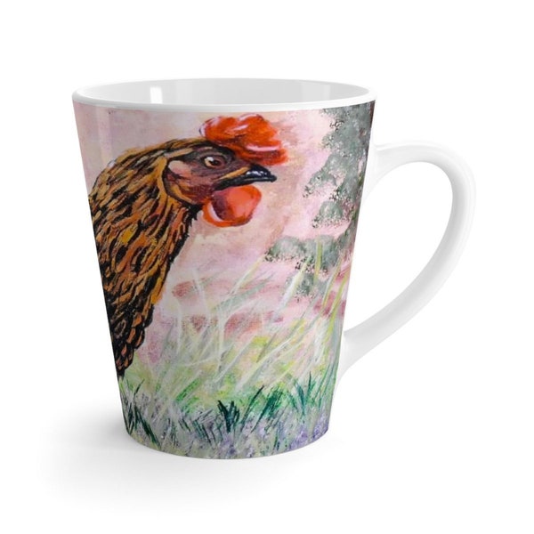 Keramik 12oz Latte Tasse - Lady of the Coop - Handbemalte, vom Land inspirierte Landschaftliche Wohnkultur für Landliebhaber